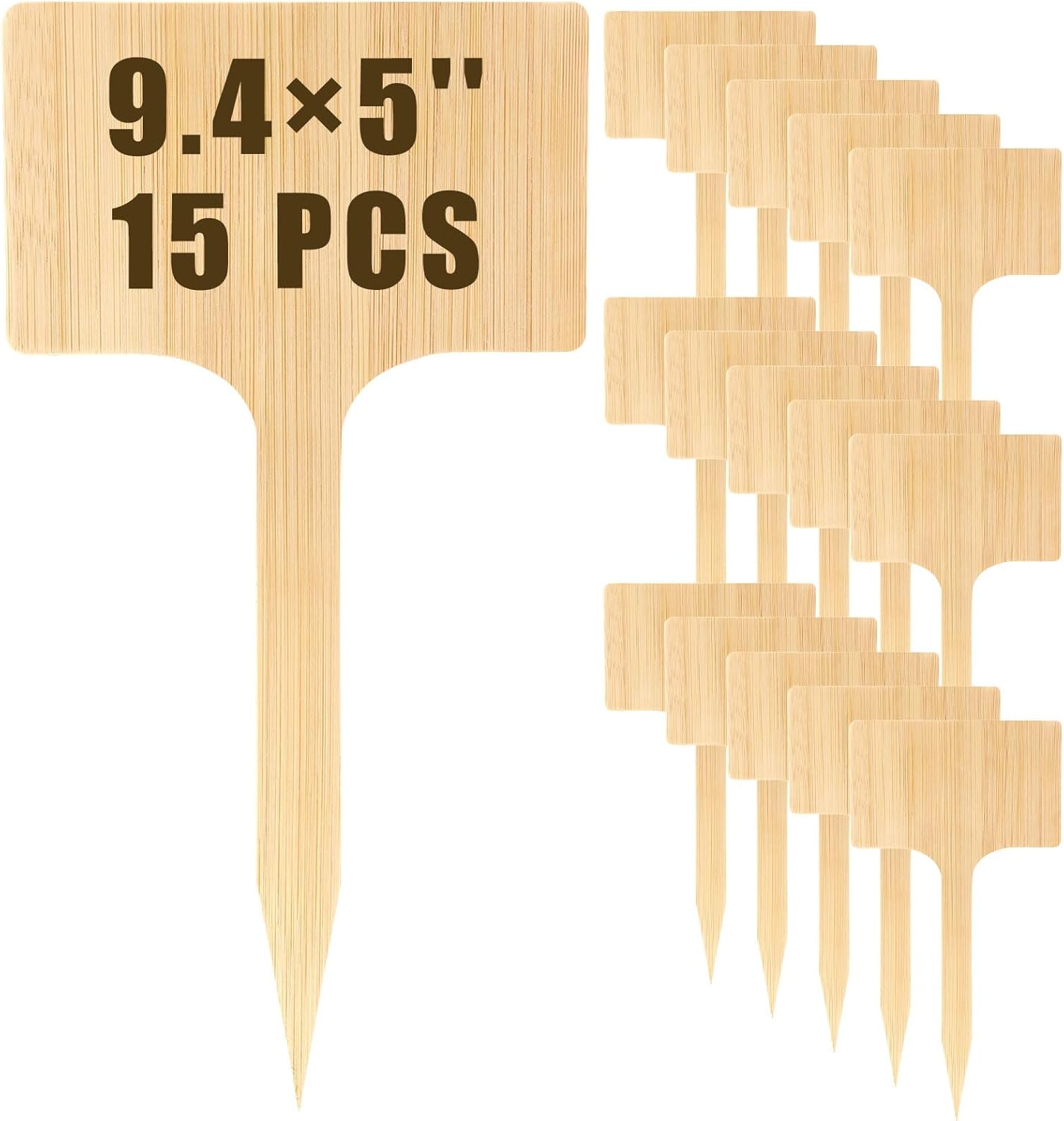 Hicarer 30 Pcs 9.4" x 5" Extra Large Bamboo Garden Markers, Natural Wood T-Type Large Plant Labels for Herbs, Flowers & Vegetables – Easy to Read Full-Size Tags for Garden Outdoor