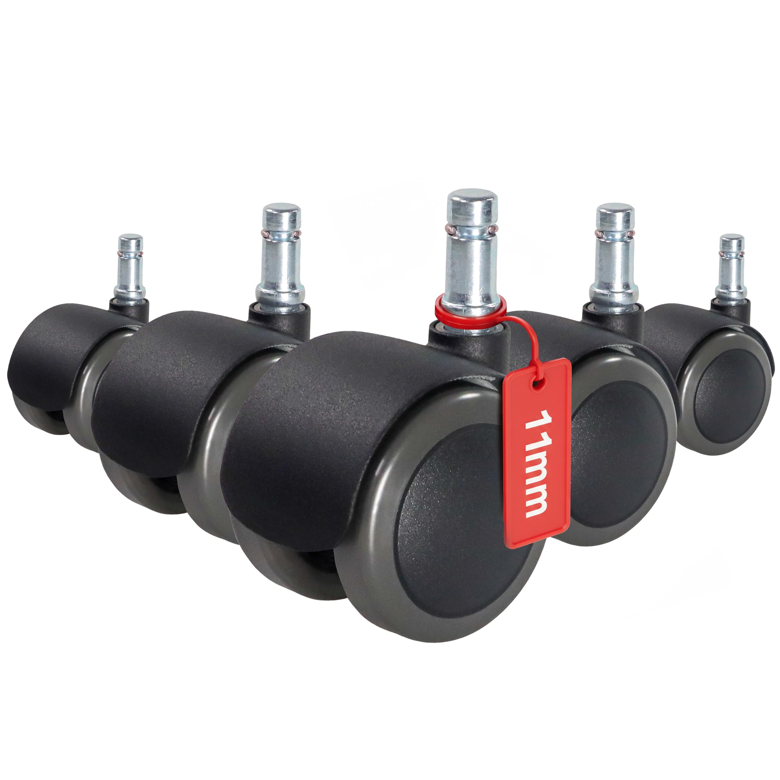 hjh OFFICE 619022 5X Hartbodenrollen 11mm / 50mm ROLO FIX Zinkgusdruck Stuhlrollen sitzgebremst für Hartböden (5er Pack)