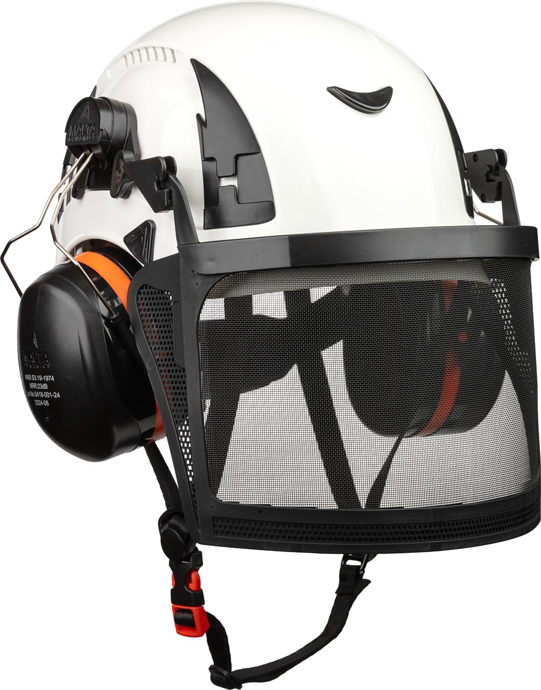Malta Dynamics Arborist Kit | Forestry Kit Helmet Combo | Helmet with Mesh Face Shield and Mounted Earmuffs | Type 2 Helmet | White | ANSI Z89.1-2014 Type 2 Class C, EN12492, & OSHA 1910 and 1926