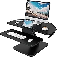 32 inch Corner Standing Desk Converter, Height Adjustable Sit Stand Desk Riser with Keyboard Tray, Black, GSD76