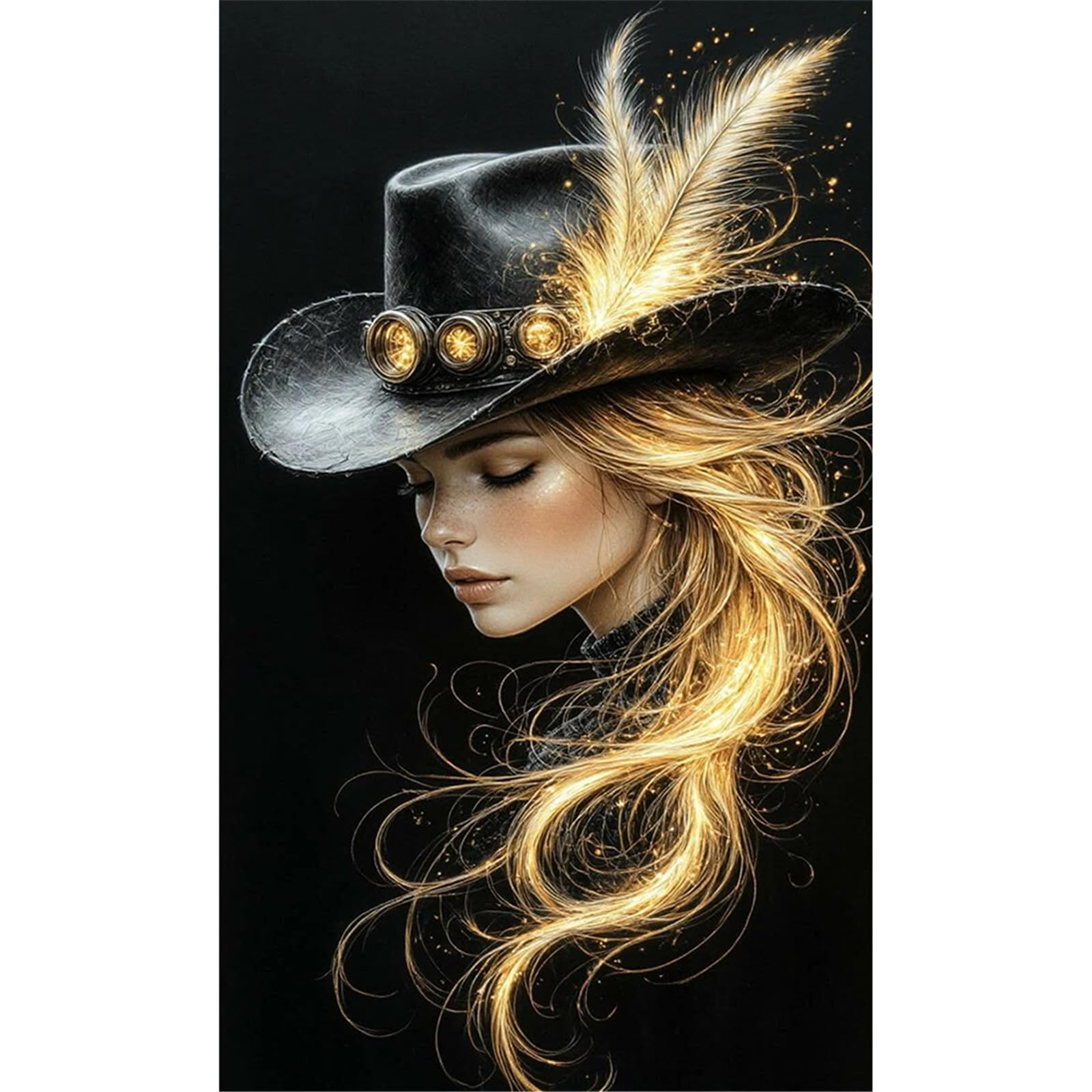POETRYDRAW Golden Lady Embroidery Kit 11CT Full DIY Cross Stitch Starter Set 11.81x19.68in Home Decor for Beginners Adults