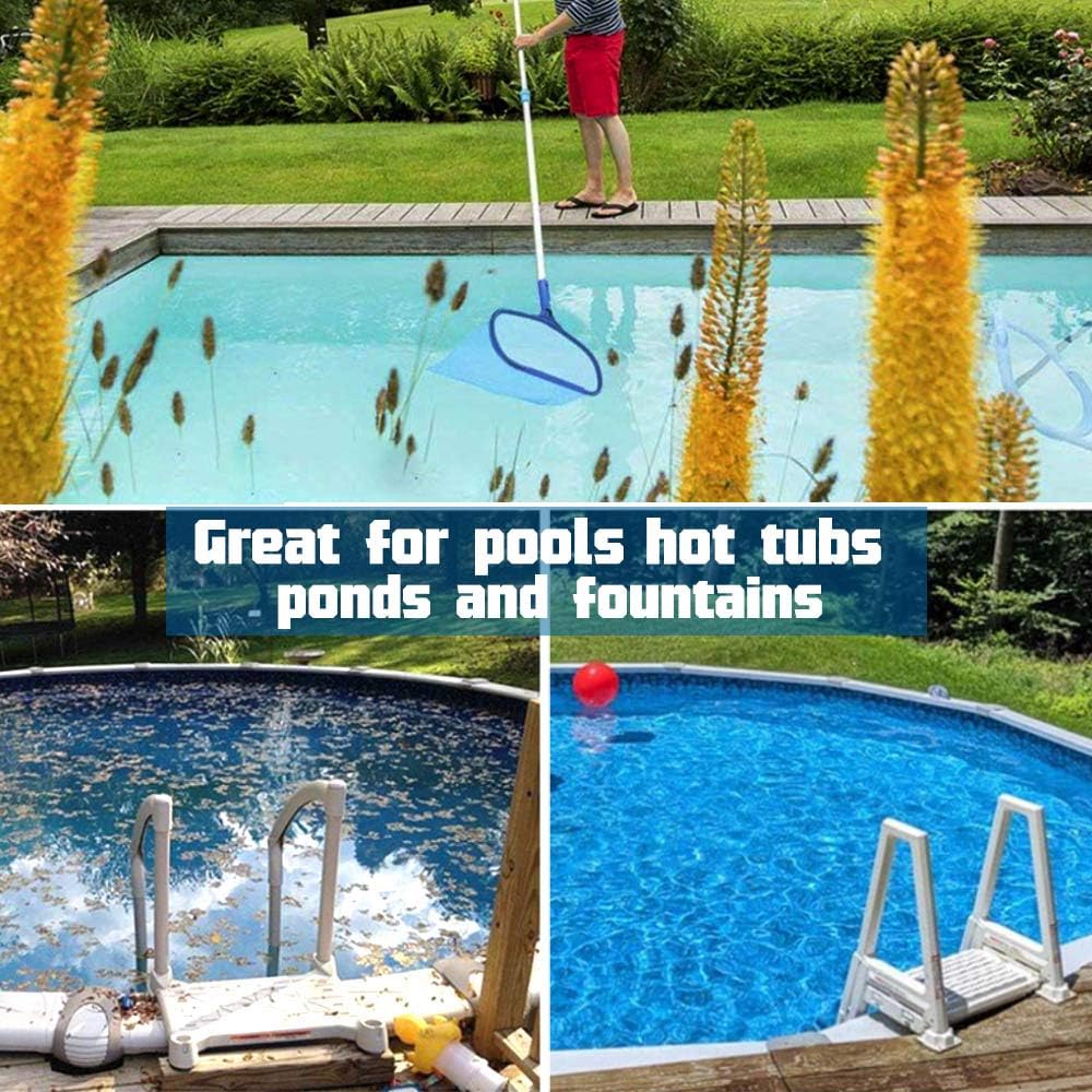 Anothera Swimming Pool Skimmer Net with Pole Deep Bag Net Heavy Duty Pool Leaf Rake with Deep Bag Leaf Catcher Cleaner with 3 Feet Adjustable Aluminum Telescopic Pole Stick Joint Upgrade