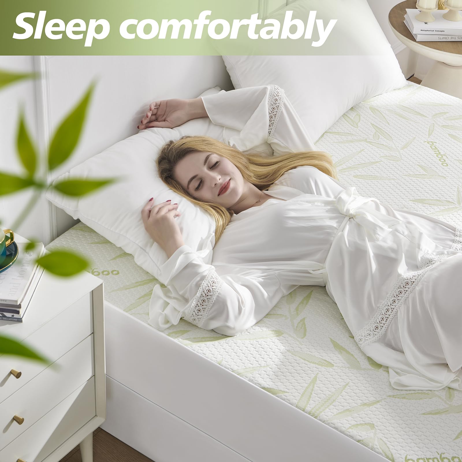 Mattress Protector - Protector de colchón tamaño individual, impermeable lavable de rayón de bambú, transpirable y silencioso, ajuste profundo elástico para colchones de 13 a 53 cm