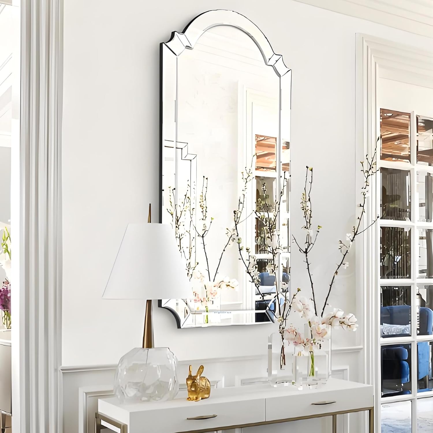 Chende Arched Full Length Mirror, 59" x 30" Large Decorative Wall Mirror with Beveled Glass Frame for Wall Decor Living Room, Bathroom, Bedroom, Dining Room, Unique Design