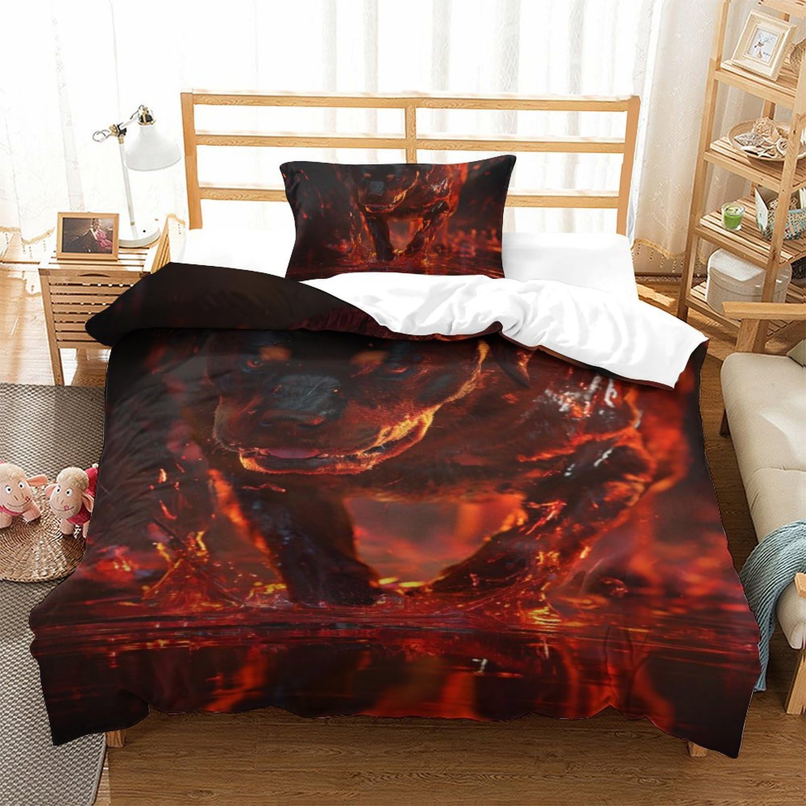 Housse de couette literie en microfibre douce motif chien 135x200 pour chambre