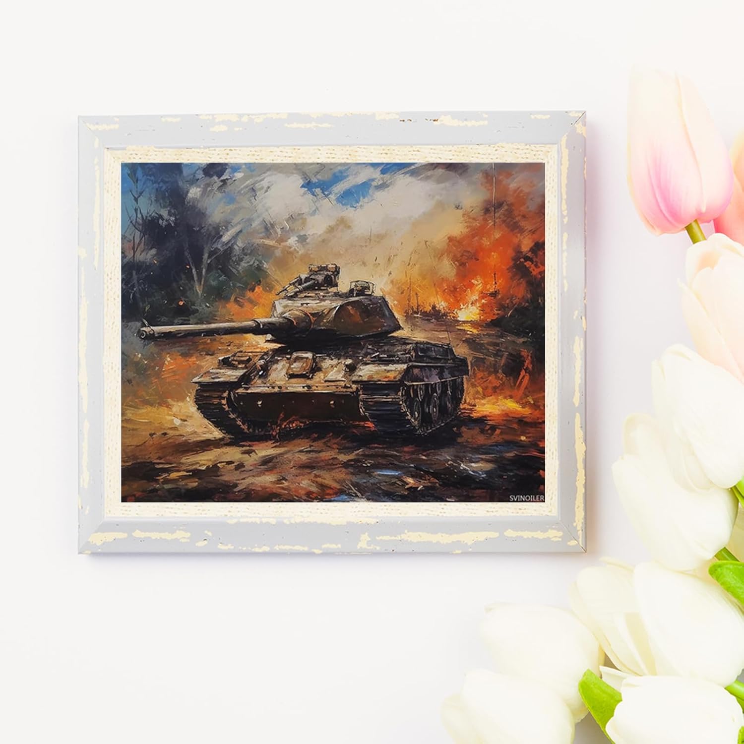 SVINOILER DIY Filling Oil Canvas Paint by Number Kit Military Army Combat with Brushes and Acrylic Pigment DIY Canvas Painting for Adults Beginner 16x20 Inch