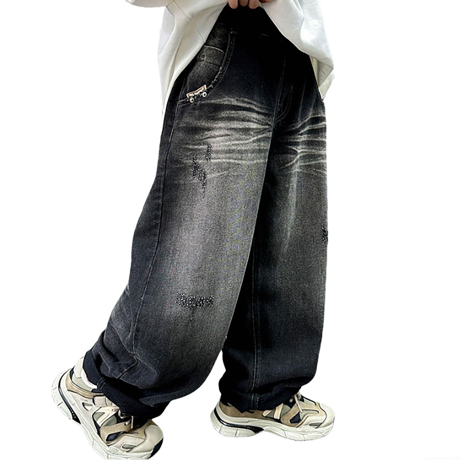 Generico Jeans Baggy Ragazzo - Pantaloni Cargo per Bambini Pantaloni con Vita Completamente Elasticizzata vestibilità Regolare età 4-12 Anni