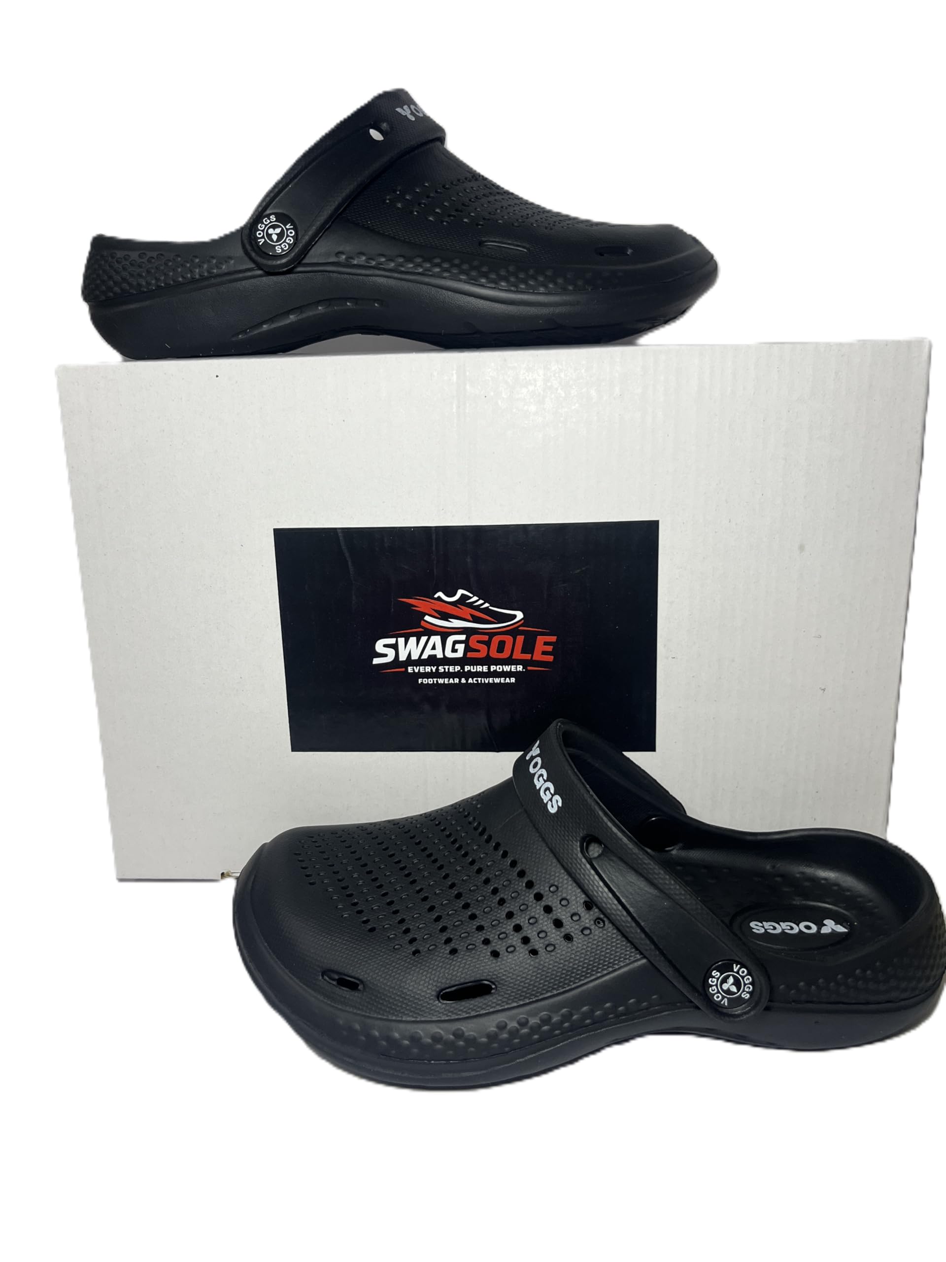 Clogs for Men and Women, Lightweight Slip-On Sandals with Adjustable Strap, Black and White-image-32