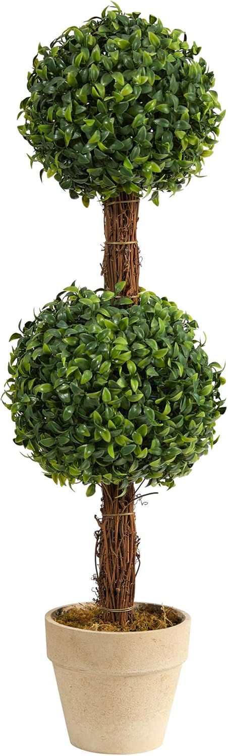 Nearly Natural 28in. Boxwood Double Ball Topiary Artificial Tree (Indoor/Outdoor)