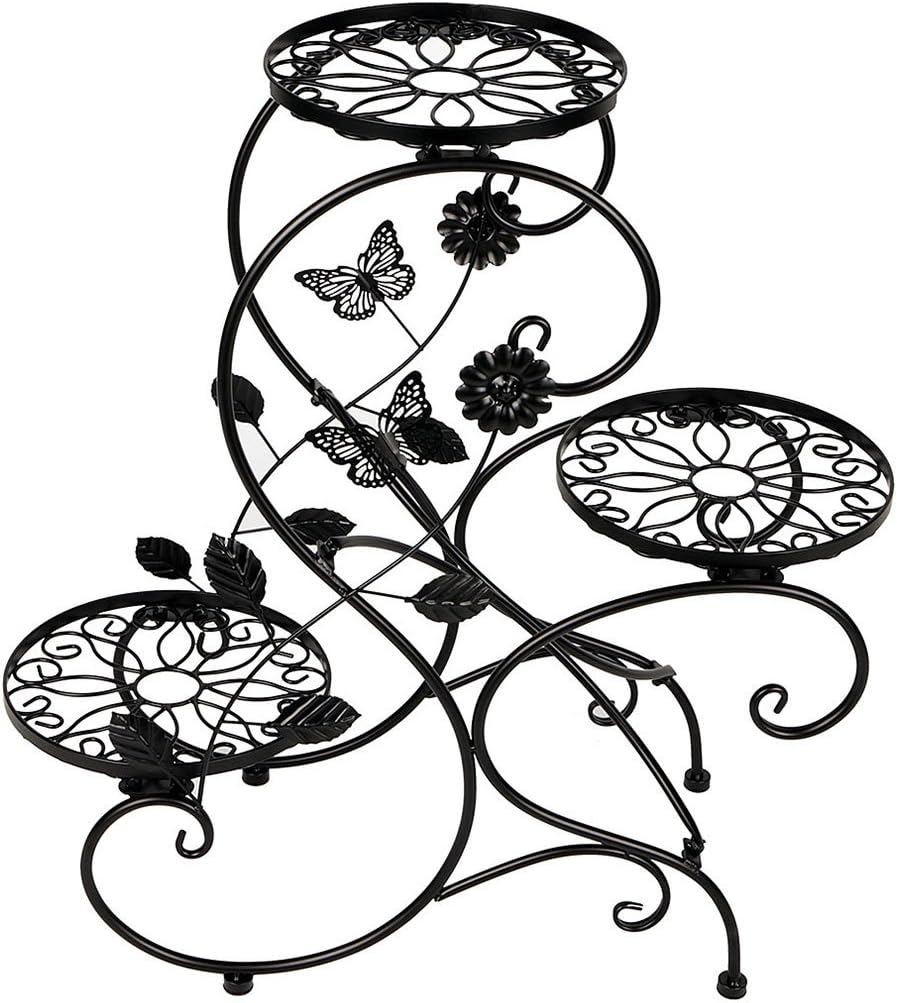 EUOTEO Funmall 3-Tiered Plant and Flower Stand Plant Flower Pot Rack with Modern S Design (Black)