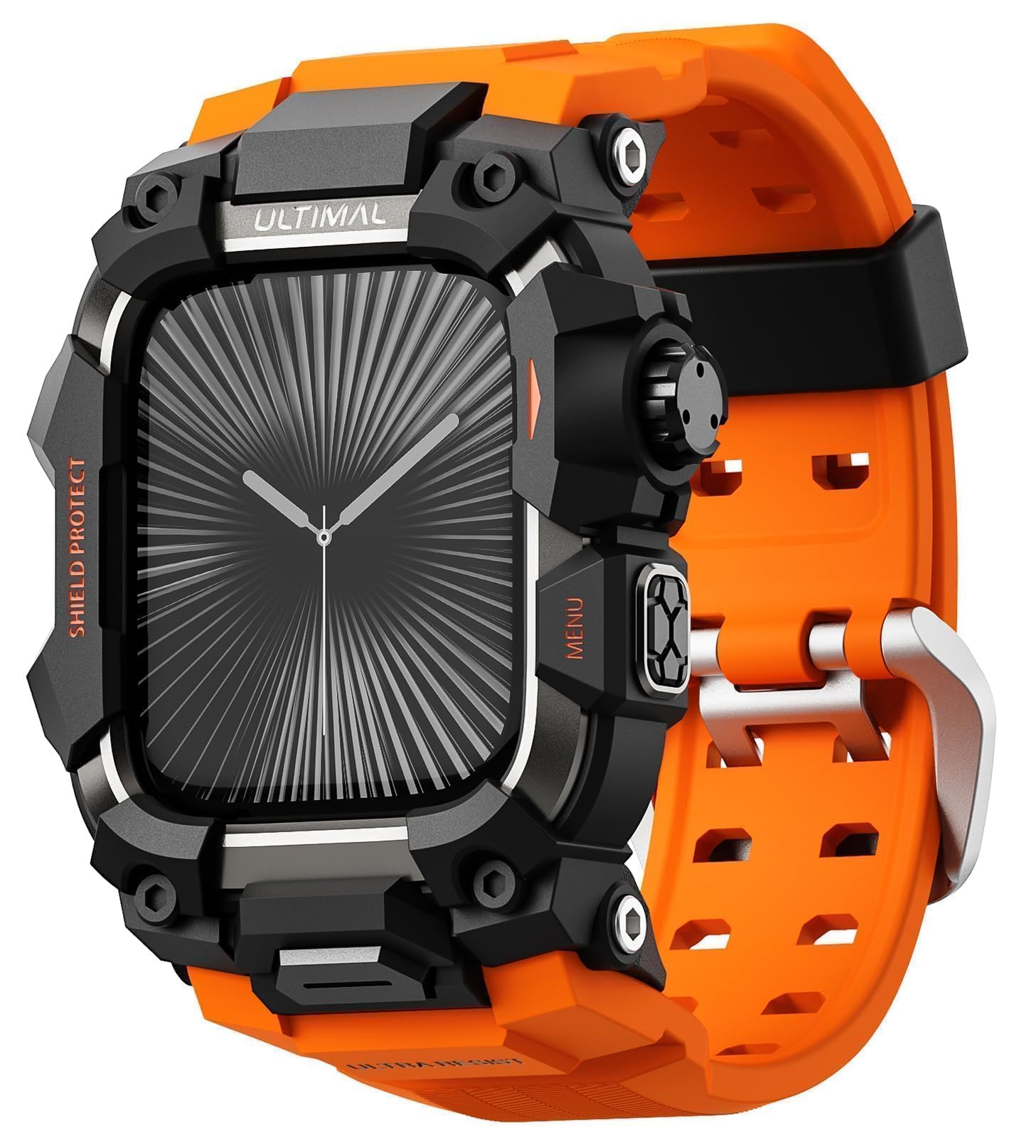 ULTIMAL Rugged Case with Band for Apple Watch 46mm,Compatible with Apple Watch Series 11/10, Military Grade Shockproof Bumper Cover for iWatch Tactical Band Men (Orange, 46mm)
