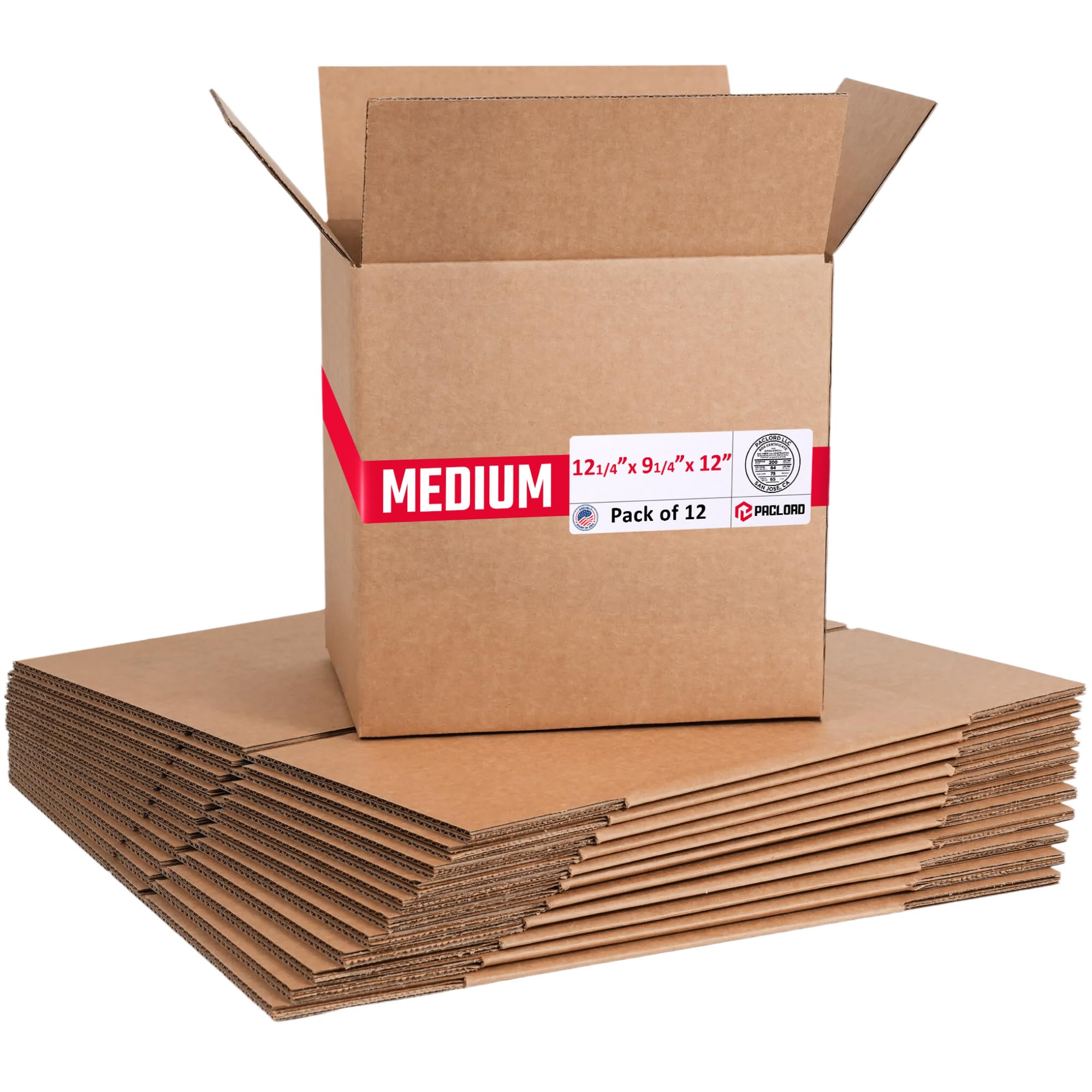 Medium Cardboard Boxes 12 1/4"L x 9 1/4"W x 12"H, Pack of 12 | USA-Made Packing Boxes for Moving, Shipping, or Storage - USPS, UPS, FedEx Approved - Professional Packing Supplies