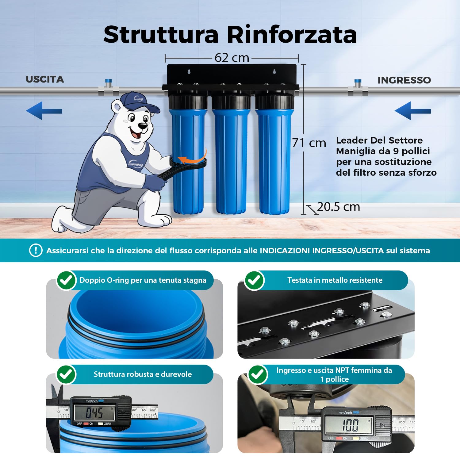 iSpring WGB32BM Sistema di Filtraggio dell'Acqua per Tutta la Casa con Riduzione dei Sedimenti, del Carbonio e del Ferro e del Manganese, Filtro in Ferro a 3 Stadi