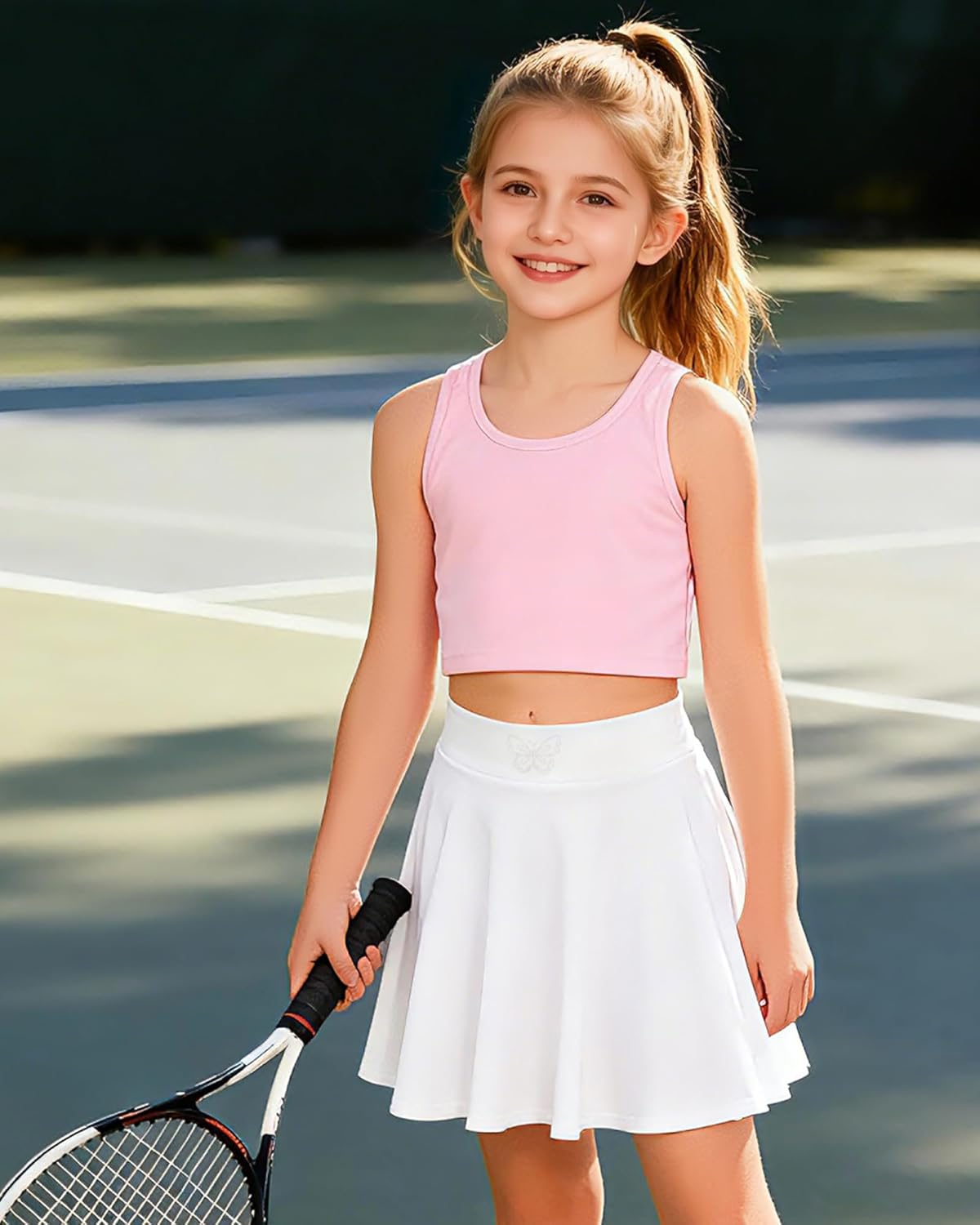 Little Girls Skirts Athletic Uniform Skirts Built in Shorts Casual Mini Skorts for Kids with Pockets - Image 2