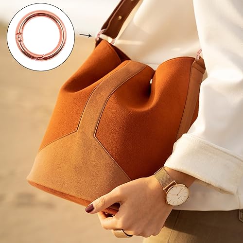 Miniatura 4 de 24 anillos de resorte de gatillo, clip de mosquetón circular, llaveros de carpeta dorada, clip de llavero de metal, ganchos redondos a presión para