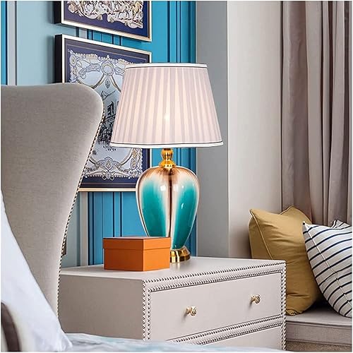 Miniatura 7 de JITEM Lámpara de Mesa American Country Lámpara de mesa con interruptor de botón Jingdezhen lámpara de noche de cerámica 23.2 in de cobre mesita de