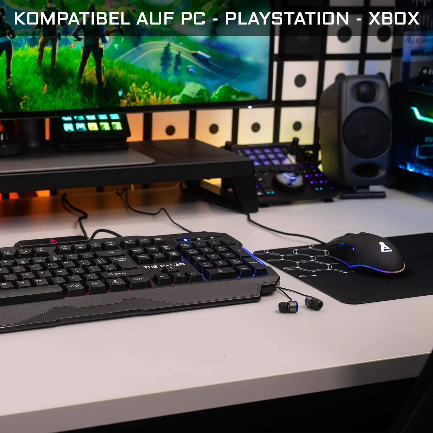 G-LAB Combo Helium Gaming Tastatur und Maus Set RGB Beleuchtet QWERTZ Ergonomische Gamer-Mouse PC PS4 PS5 Xbox One