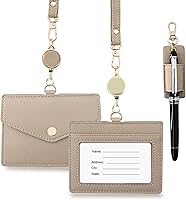 Vista 20 de boshiho - Soporte para tarjetas de identificación de crédito de piel auténtica con cordón elástico para el cuello, estilo vertical (negro)