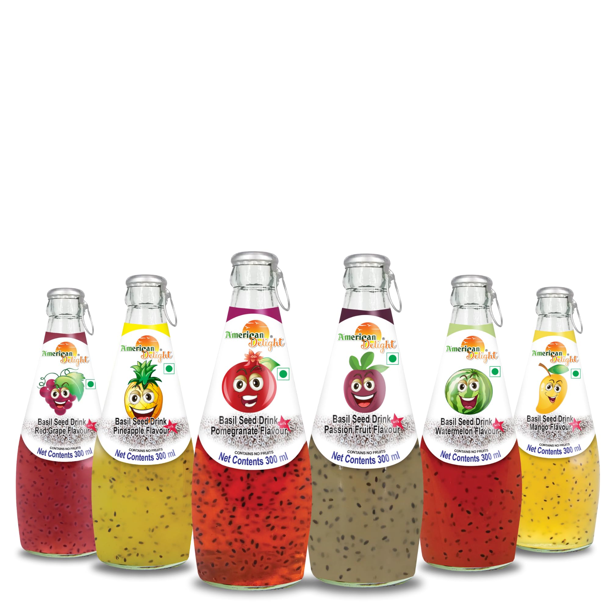 American Delight Flavored Drink with Basil Seed |Pomegranate, Mango, Watermelon, Pineapple, Passion Fruit, Red Grape Flavored Fruit drink with Basil Seeds aka Sabja Seeds | Pack of 6 x 300ml Each | Ready to Serve Drink (B0D14NC2NG) Amazon Price History, Amazon Price Tracker