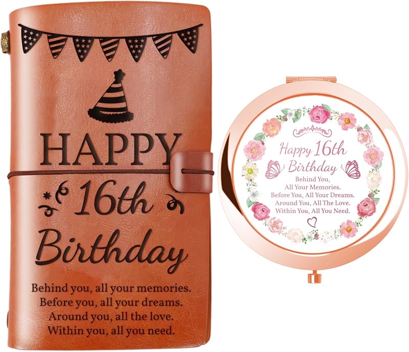 jekiinova Conjunto com diário recarregável e espelho compacto 16th Birthday