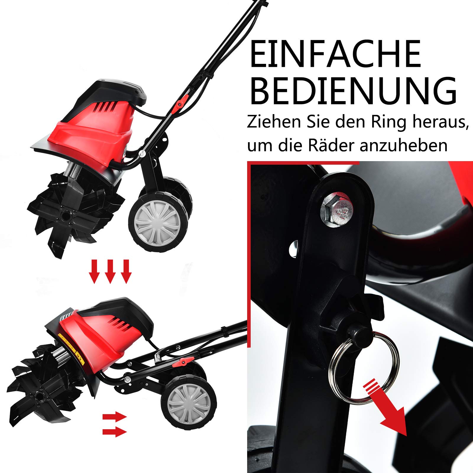 FANTASK 1500 W Elektryczny ground Hoe 400 RPM z 6 nożami do siekania, Tiller Garden Tiller, szerokość robocza 43 cm i głębokość robocza 22 cm, czerwony + czarny
