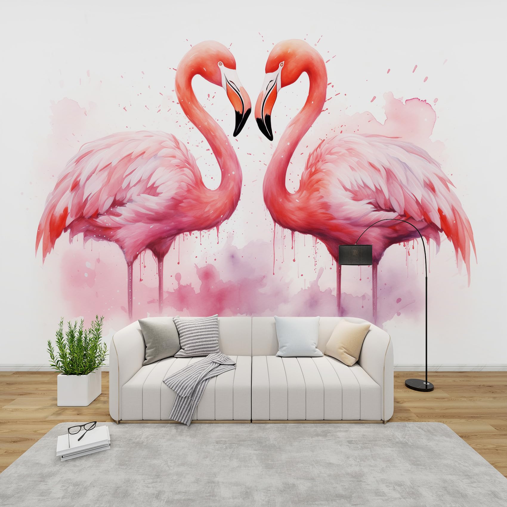 AevuCub Flamingo Wallpaper for Living Room - Pink Flamingo Wall Murals for Bedrooms, Bird Wall Art, Non-Woven Photo Wallpaper 3D Effect, 450x315 cm