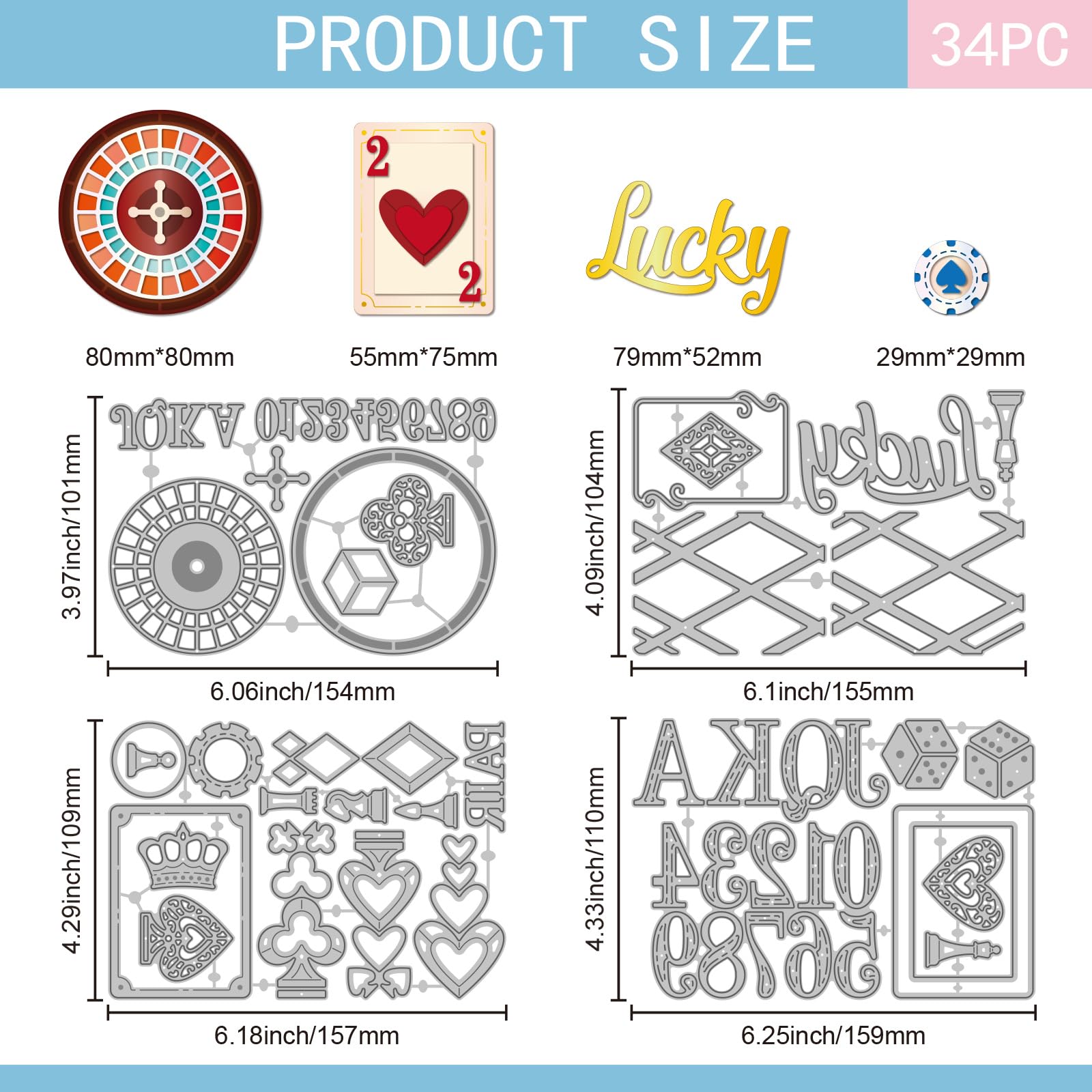 GLOBLELAND Overlay Playing Pocker Cards Cutting Dies for Card Making Turntable Die Cuts Chess Pieces Metal Border Die Cut Dies Stencils for DIY Scrapbooking Embossing Photo Album Craft Decor