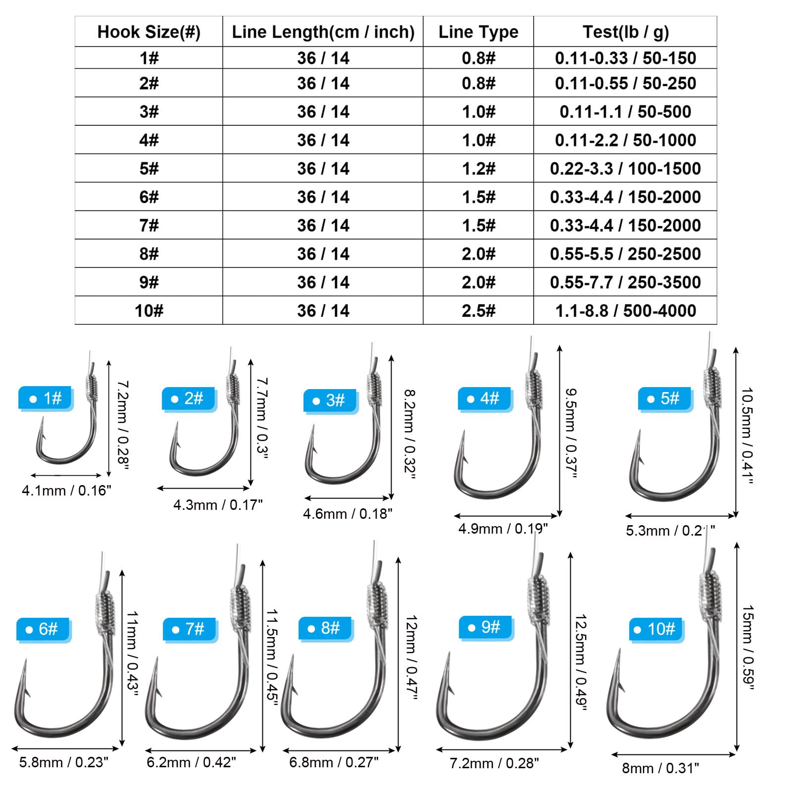PATIKIL 3# Small Fishing Hooks with 36cm Line - Image 2