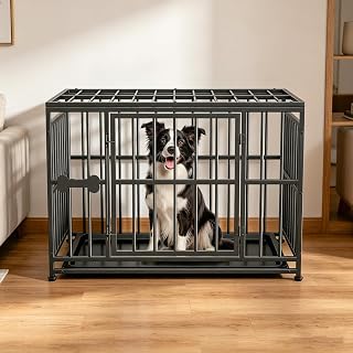 Pawaboo 38 Inch Heavy Duty Dog Crate, with Removable Tray, Escape Proof