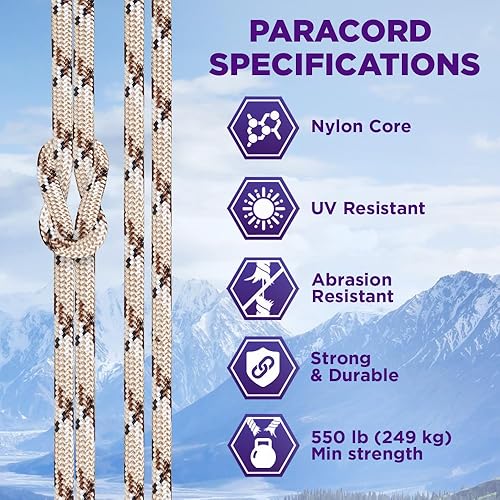 Vista 30 de TECEUM - Cuerda resistente 1000 de 1000 / 200 / 100 / 50 pies, más de 40 colores, cuerda para supervivencia y campamento, cuerda de nailon Patriot