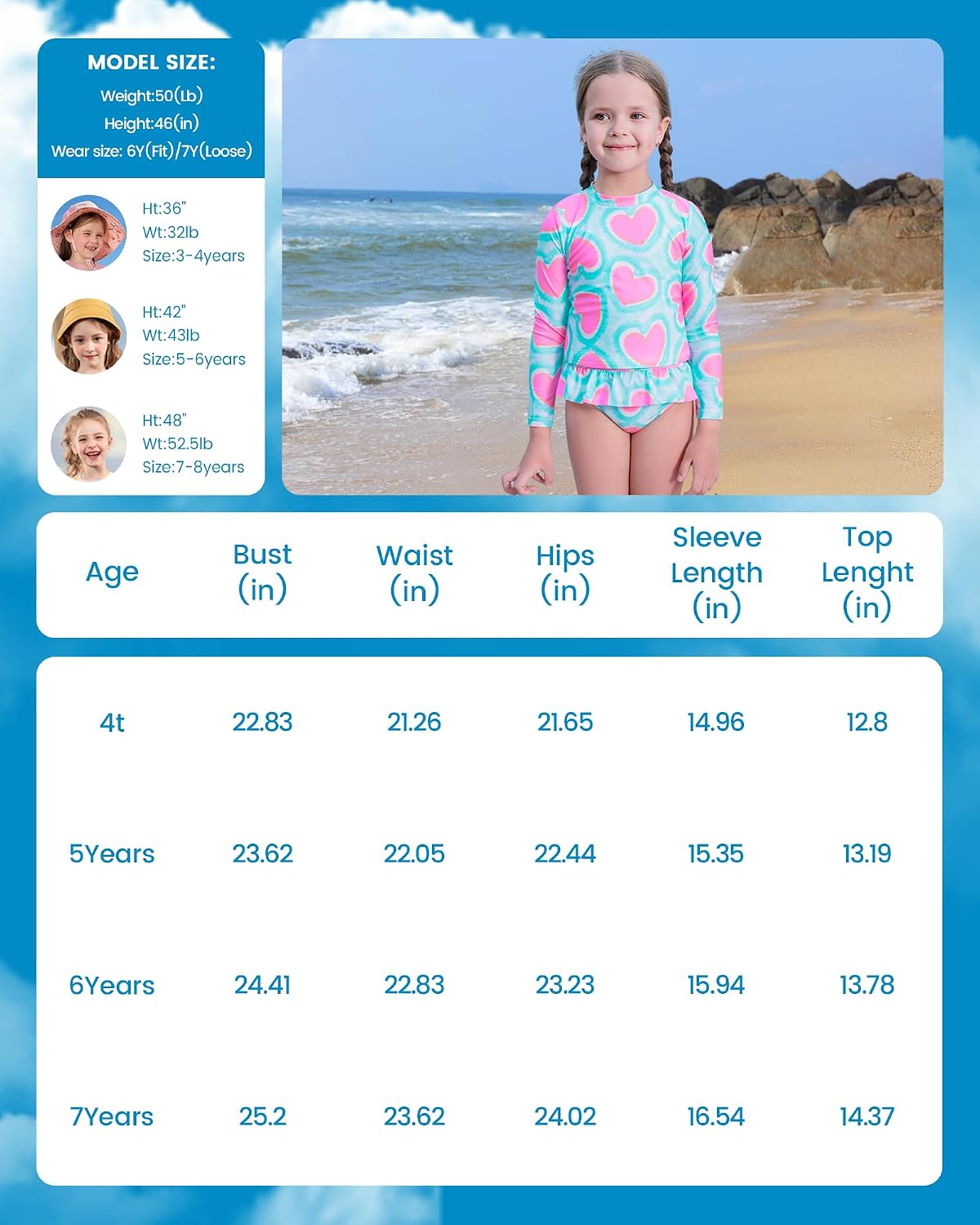 Angel season Girls Rash Guard Swimsuit Set Toddler Kids Swimwear Long Sleeve Bathing Suits Little Girl Summer UPF 50+