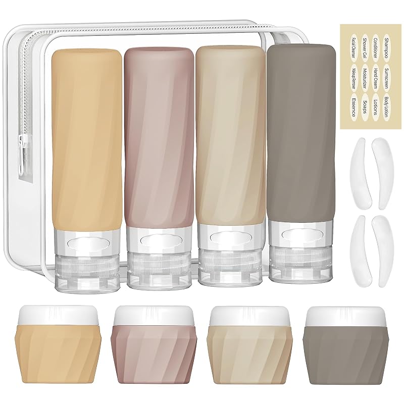 Kit Silevoler com 14 frascos e acessórios para viagem, silicone, cor Apricot