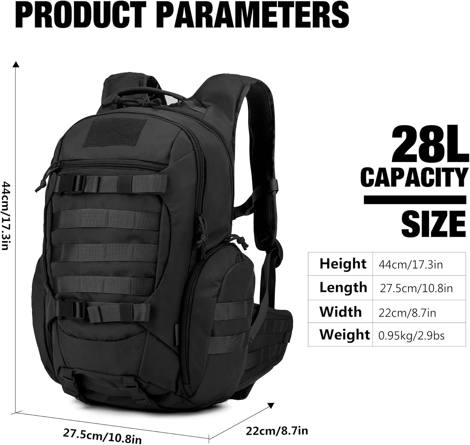 Mardingtop Military Tactical Backpack for Men,Molle backpack for Hiking,Motorcycle Backpack,28L EDC Backpack 28l-a Black