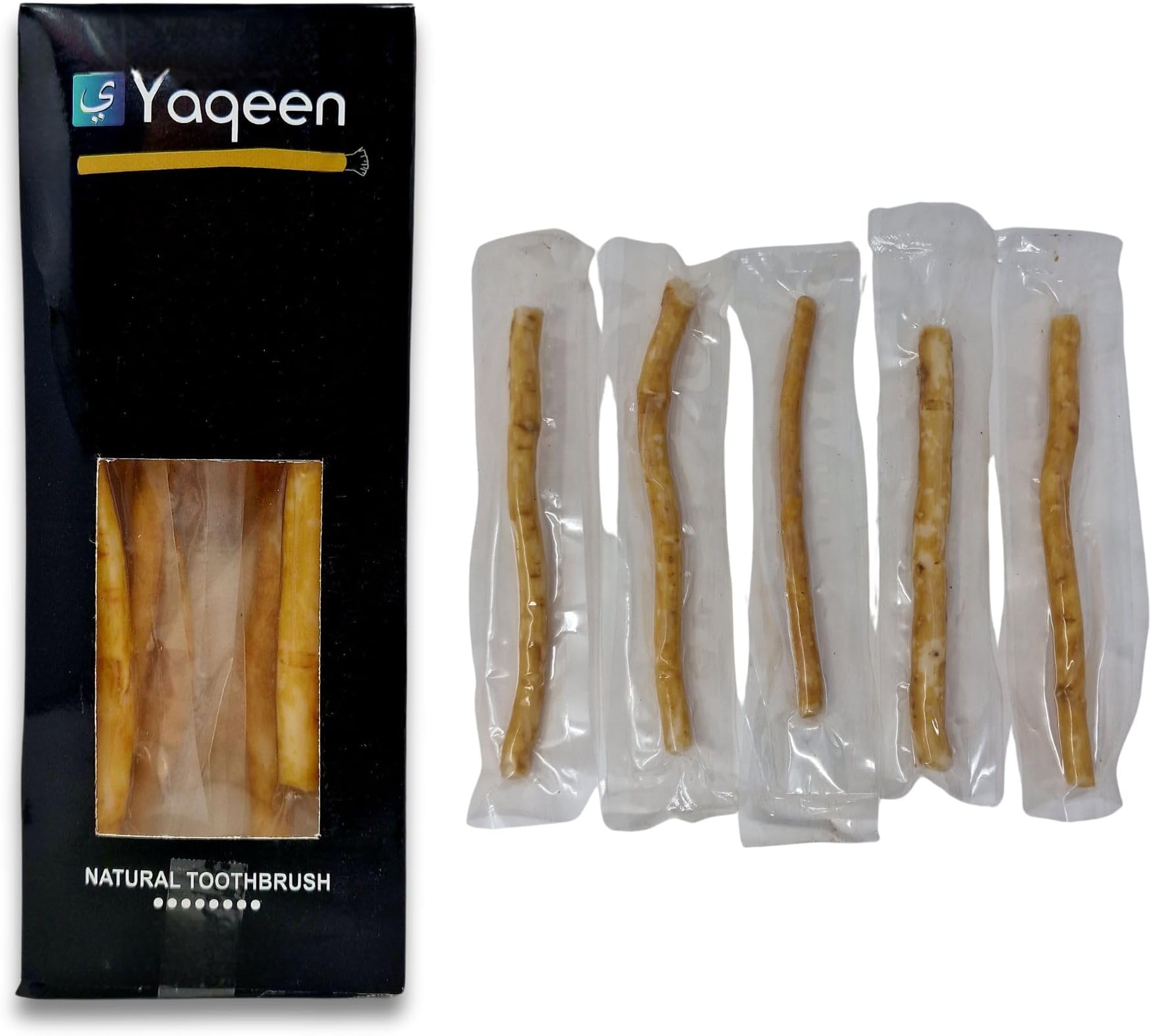 Yaqeen Premium Sewak Pack of 5 Miswak Peelu Siwak Vacuum Sealed, Natural Toothbrush, Wooden, Organic, Whitening, Disinfecting, Unisex-Adults, 5 Count