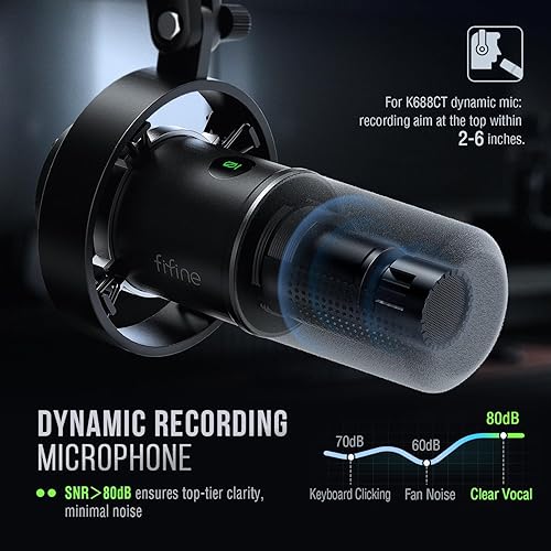 Miniatura 4 de FIFINE - Kit de micrófono de podcast K688, micrófono dinámico USB/XLR con brazo articulado para PC/mezclador XLR, micrófono para juegos con botón