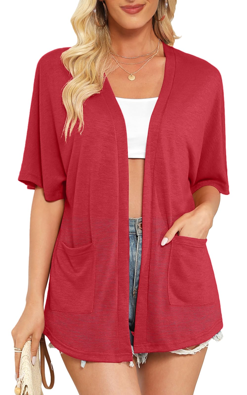 Wiwclo Veryoung Womens 2026 Summer Lightweight Cardigan Short Sleeve Open Front Casual Loose Cover Ups with Pockets