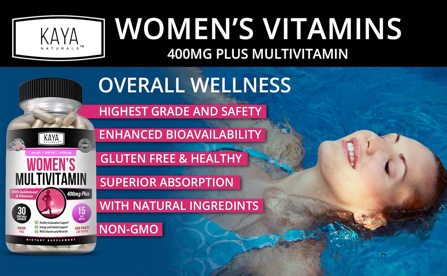 Kaya Naturals Women's Multivitamin, Overall Healthy Antioxidant, and Immune Support, Vitamins A, D, C, E, Biotin, Folic Acid, & Multi-Mineral, Increase Energy & Metabolism Vitamin Supplement 30 Count