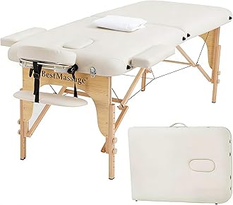 BestMassage Massage Bed Portable Massage Table 28 inch Wide Lash Bed Height Adjustable PU Leather 2 Folding with Towel Hanger Oil Pouch Half Bolster Round Bolster Non-Woven Bag