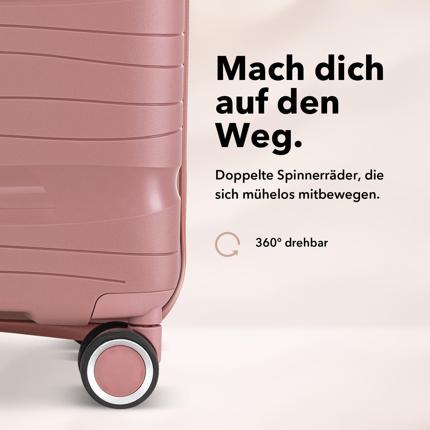 Travel One Kofferset 4-teilig – Rosa – Hartschalen Trolley-Set 32/60/98L, Zahlenschloss & 360° Rollen