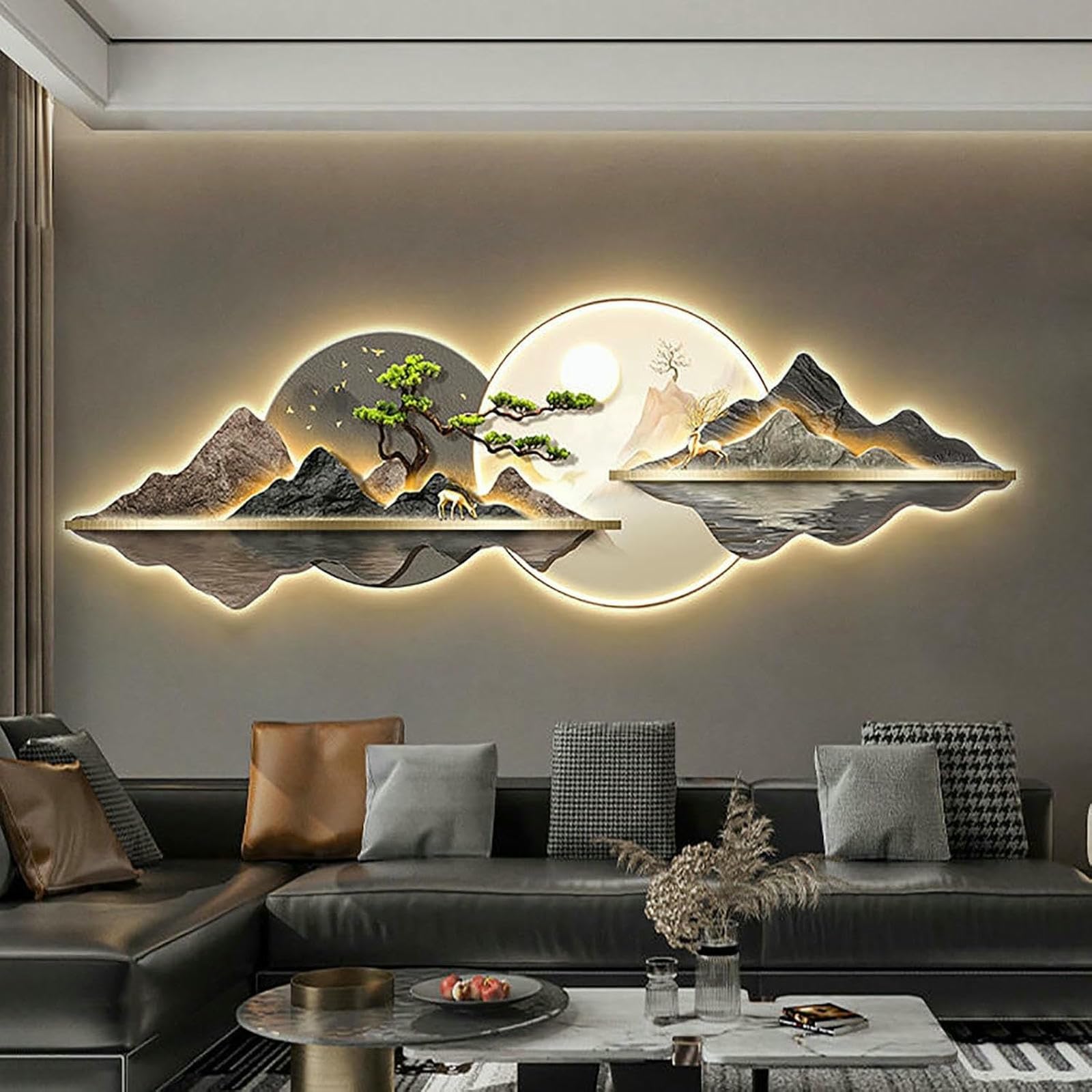 Décor mural 3D avec art léger LED et sculpture moderne pour couloir