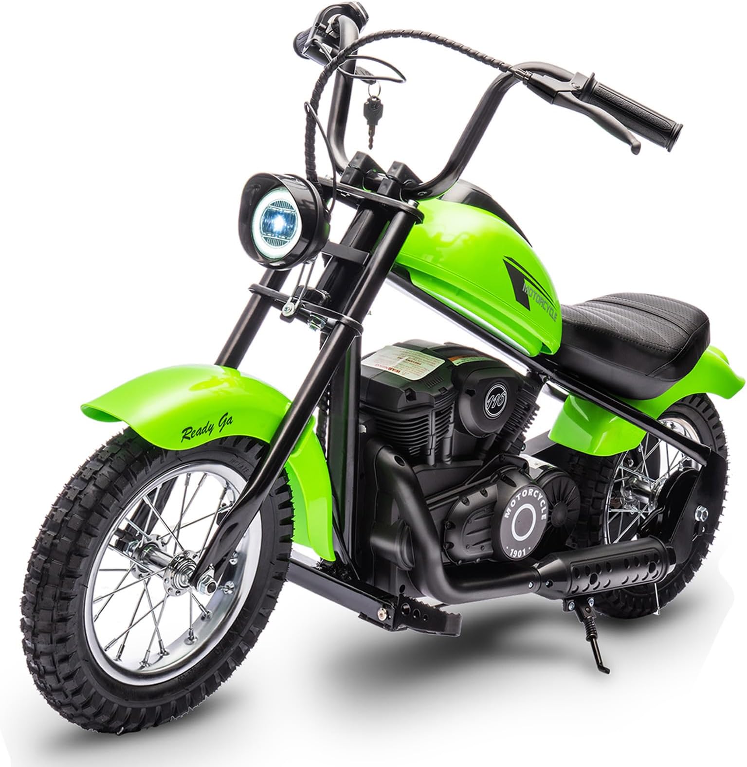Electric Motorcycle for Kids, 24V 250W Dirt Bike, Two Speed Max Up to 14MPH & 60 Minutes Continuous, with Led Lights, Leather Seat, Rear Brake, Electric Motorbike for Kids/Teens, Green
