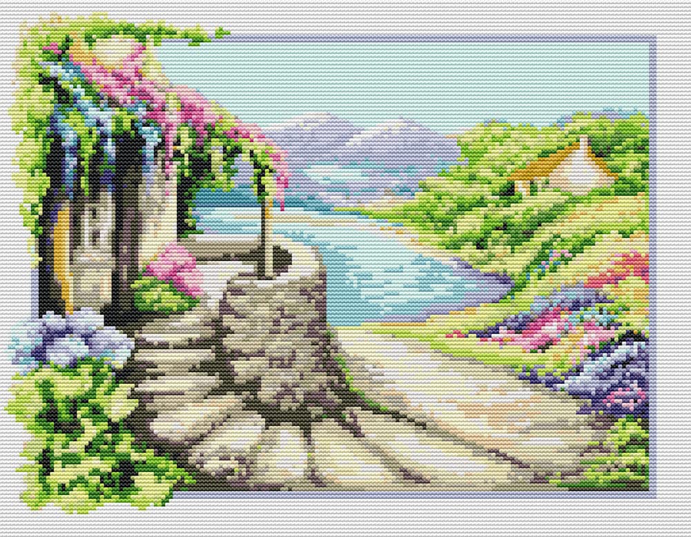Awesocrafts Kit Point De Croix Complet Estampé Quatre Saisons 11CT 57×40cm - Broderie Imprimée Facile Pour Débutants Et Experts