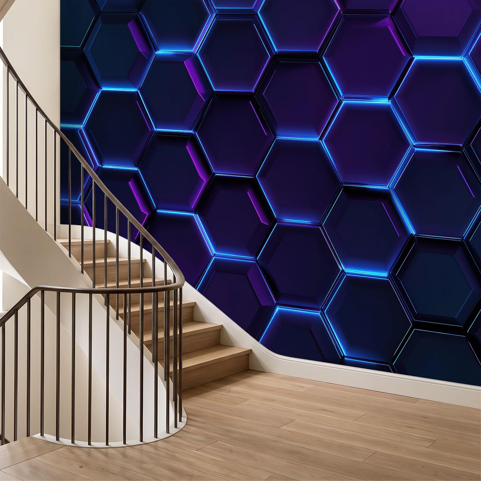 Abstrakcyjna fototapeta z motywem kosmosu, geometryczna XXL, 350 x 256 cm (szer. x wys. 256 cm) – sci-fi, futurystyczna tapeta ścienna, tapeta na fizelinie, ciemnoniebieska, tapeta ścienna, dekoracja