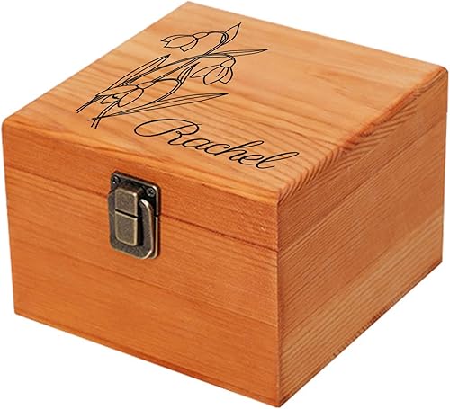 Miniatura 23 de Caja de recuerdos personalizada de madera Cooayyaooc con flor de nacimiento y nombre, caja de almacenamiento decorativa de madera personalizada