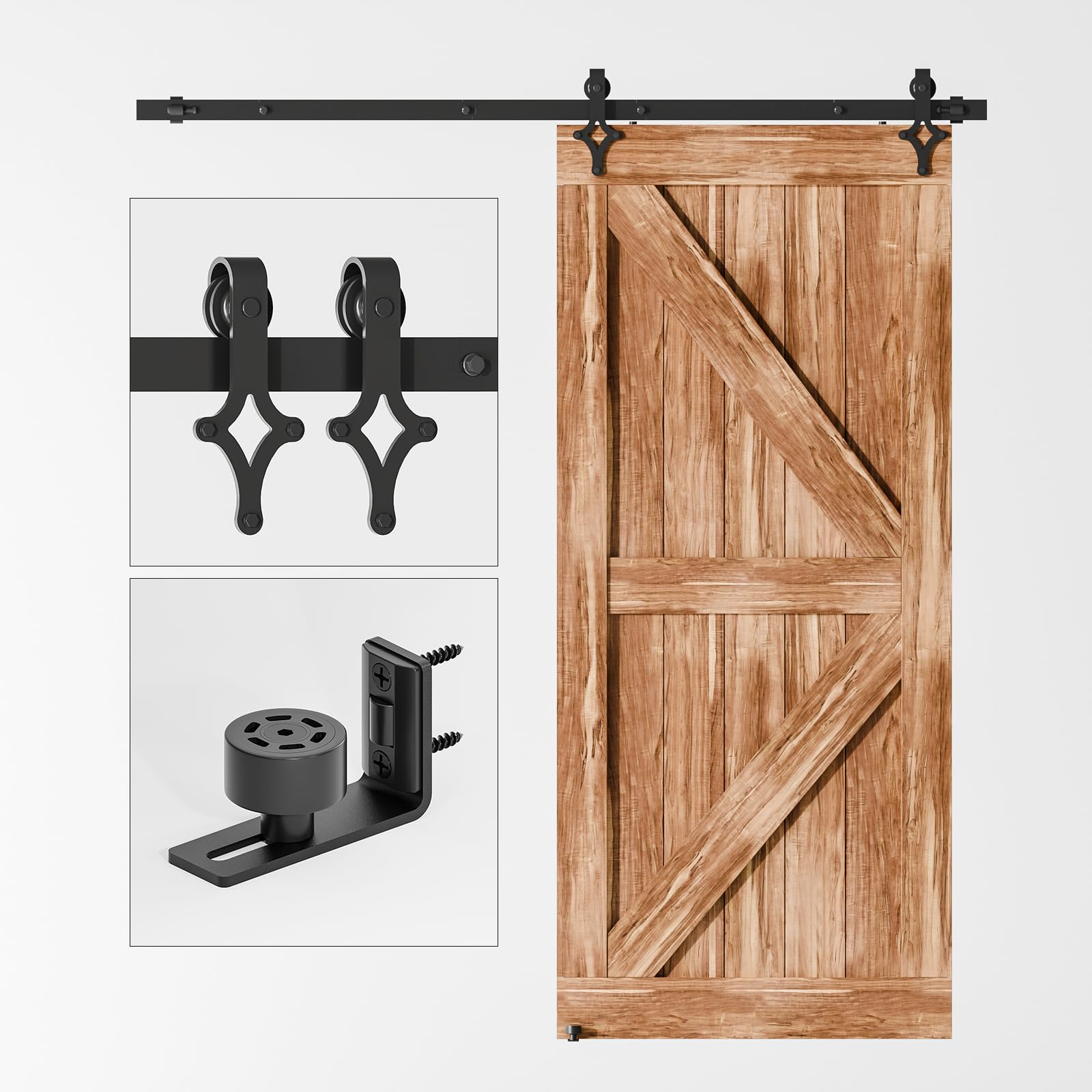 WOLFBIRD Kit de Quincaillerie Porte de Grange 274cm-9FT Kit de Rail Pour Système Porte Coulissante Avec Guide de Plancher Réglable Pour Porte en Bois