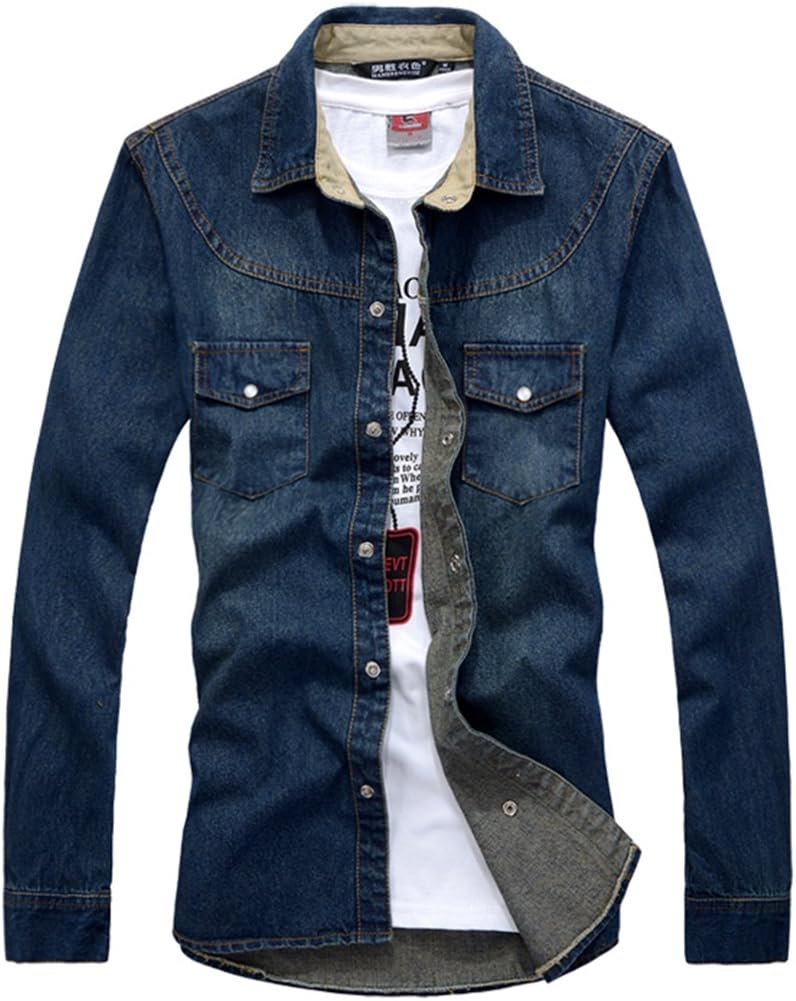 Men's Long Sleeve Shirt, Denim, Large