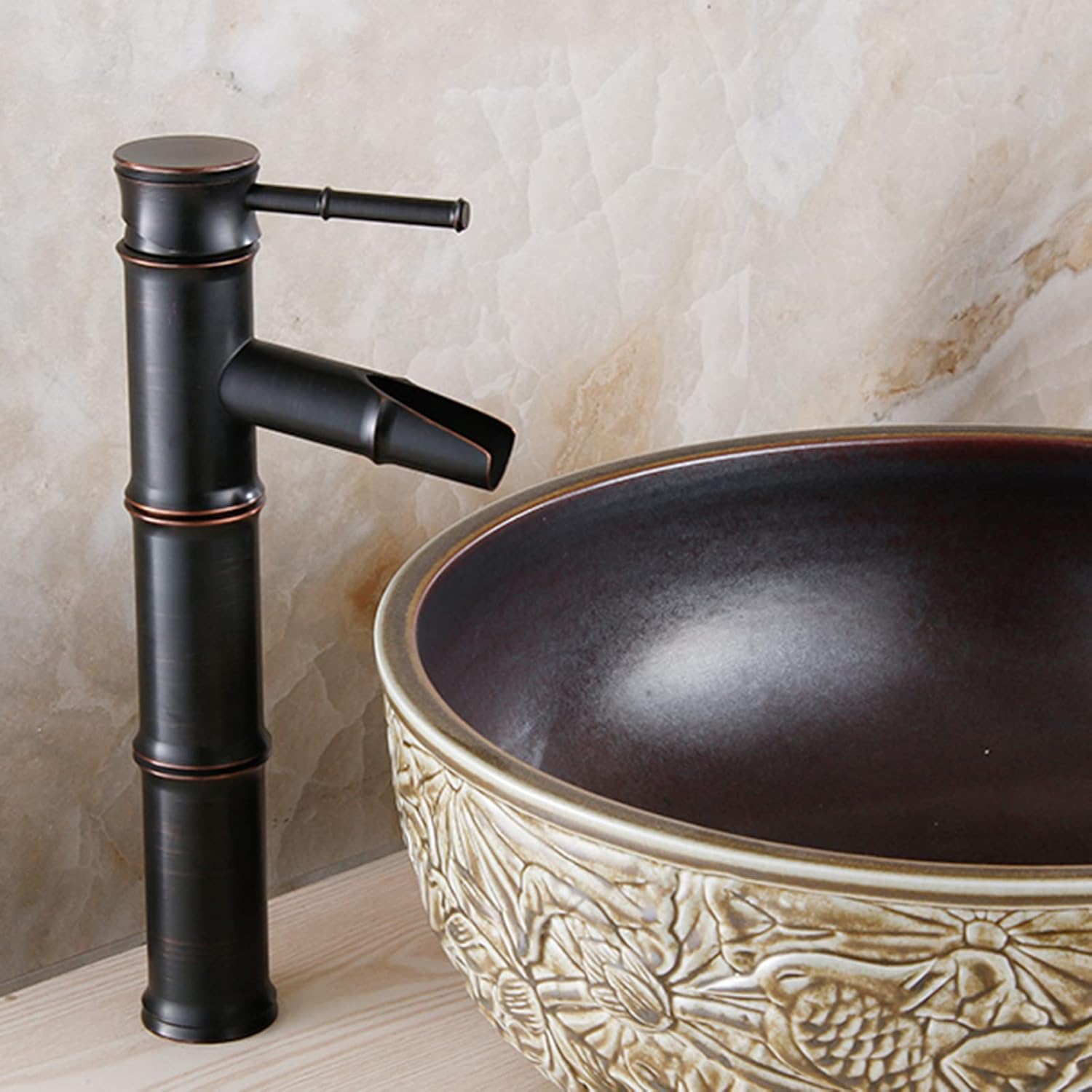 Faucet for Bathroom Sink Retro Brass faucets Waterfall Single Hole 1 for,Antique F(Black C)