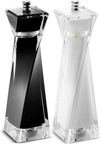 Miniatura 5 de MITBAK Juego de molinillos acrílicos de sal y pimienta blanca  Molinillos de sal marina y pimienta fáciles de usar y equipados con grosor ajustable