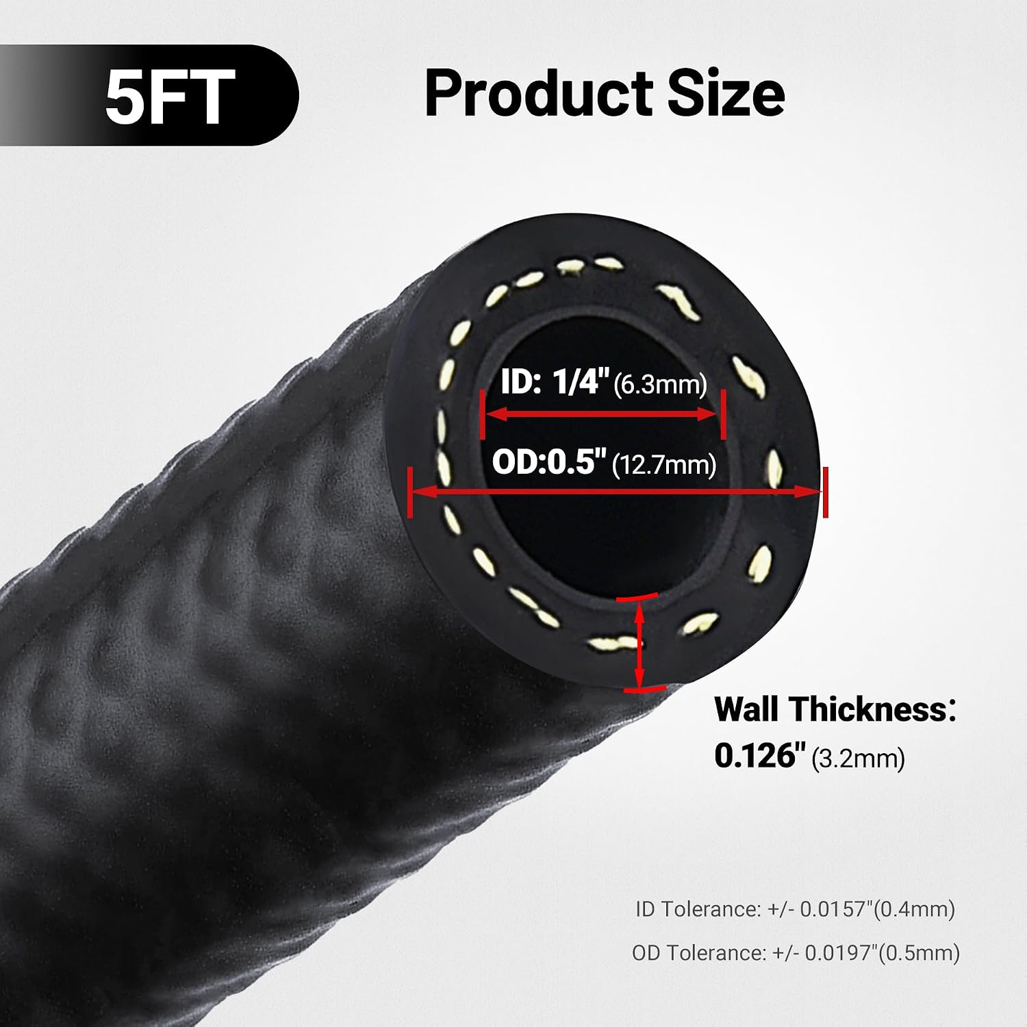 EVIL ENERGY 1/4" Fuel Line Hose 5FT Fuel Injection Hose Transmission Rubber With One Clamp SAE 30R9 300PSI