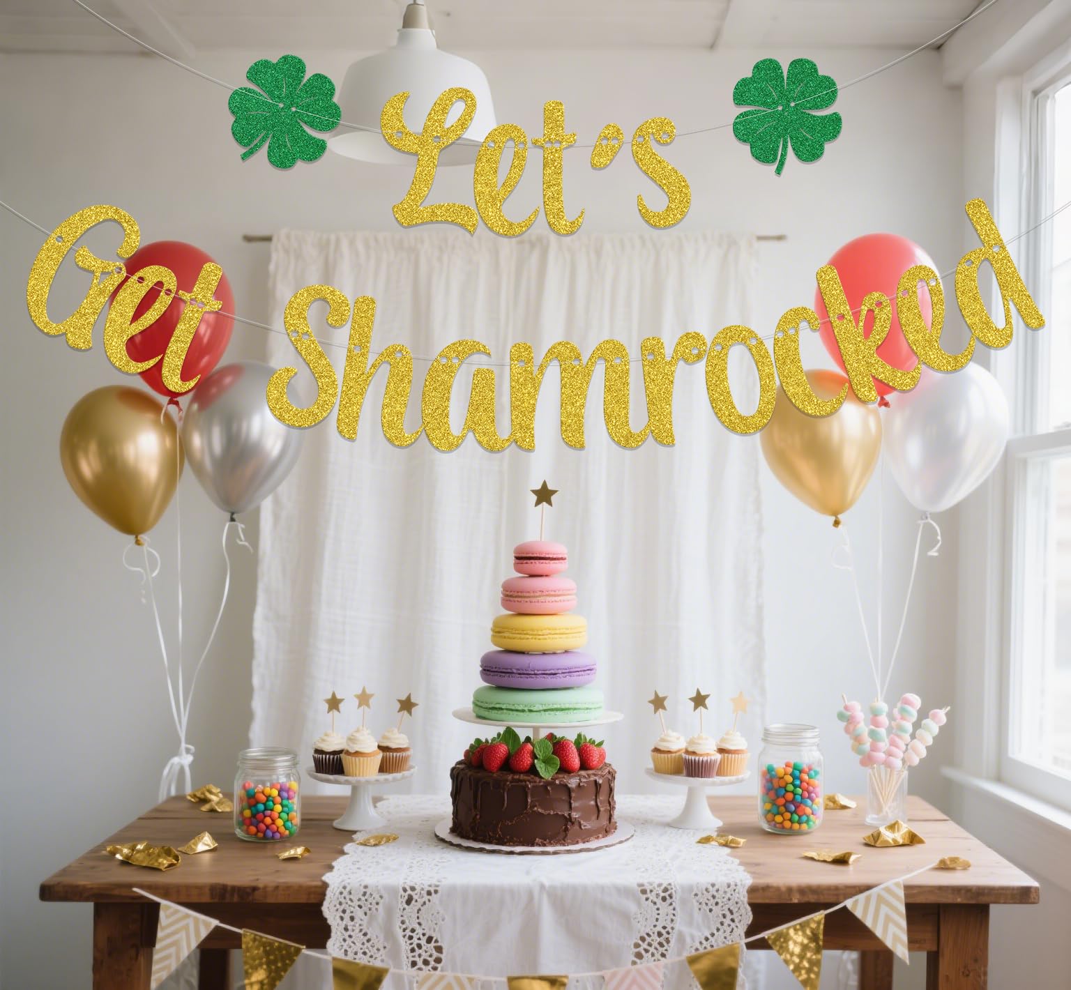 ZCXVC Let's Get Shamrocked Banner St. Patrick's Day Decorations St. Patrick's Day Irish Party Decoration Gold Glitter - Image 4